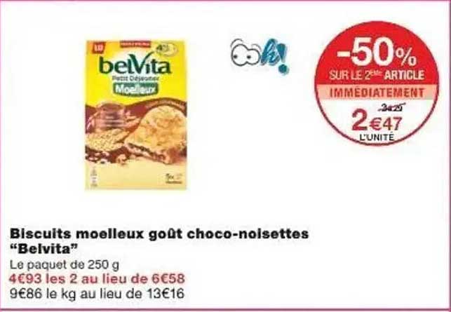 Biscuits moelleux goût choco-noisettes "Belvita"