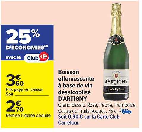 Boisson effervescente à base de vin désalcoolisé D'ARTIGNY