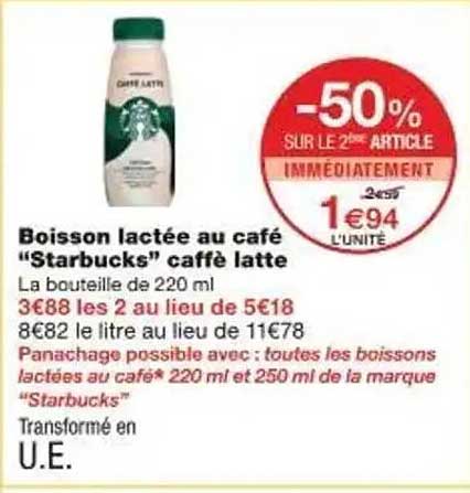 Boisson lactée au café “Starbucks” caffè latte
