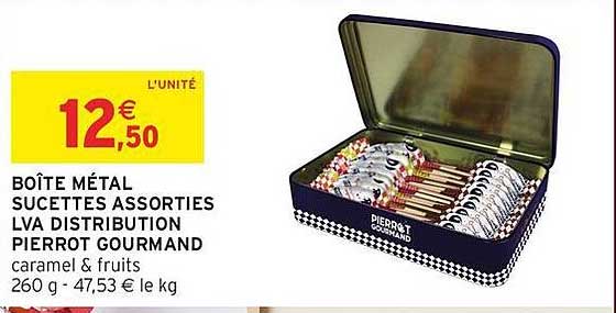 BOÎTE MÉTAL SUCETTES ASSORTIES LVA DISTRIBUTION PIERROT GOURMAND