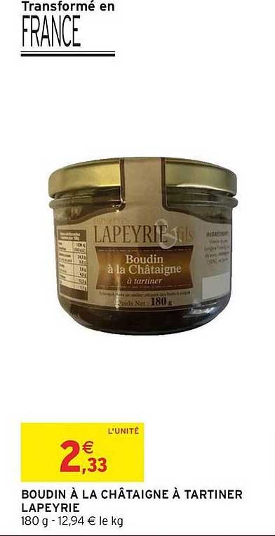 BOUDIN À LA CHÂTAIGNE À TARTINER LAPEYRIE