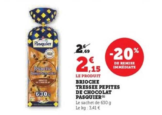 BRIOCHE TRESSEE PEPITES DE CHOCOLAT PASQUIER