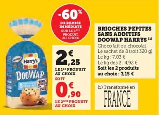 BRIOCHES PEPITES SANS ADDITIFS DOOWAP HARRYS