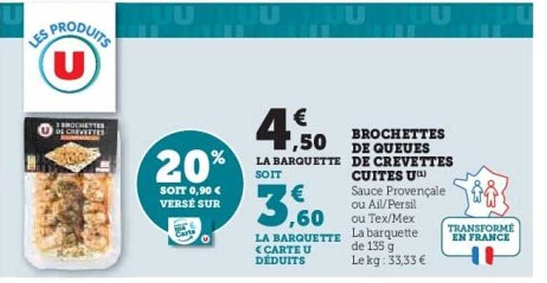 Brochettes de queues de crevettes cuites U