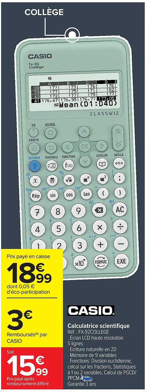 Calculatrice scientifique CASIO fx-92COLLEGE