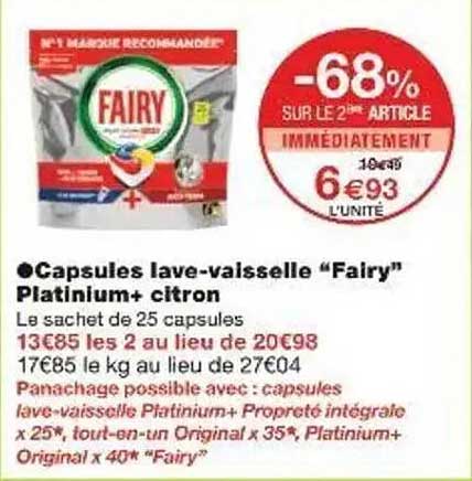 Capsules lave-vaisselle “Fairy” Platinum+ citron