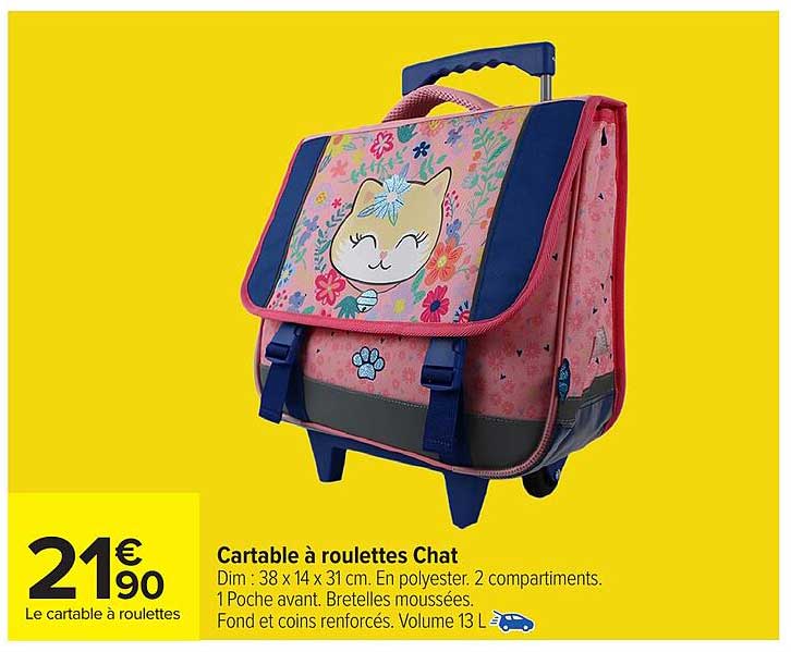 Cartable à roulettes Chat