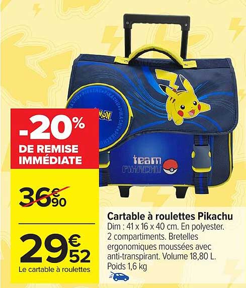 Cartable à roulettes Pikachu