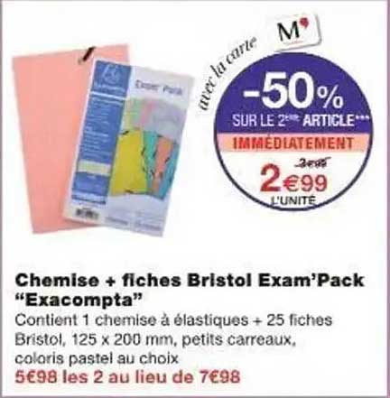 Chemise + fiches Bristol Exam’Pack “Exacompta”