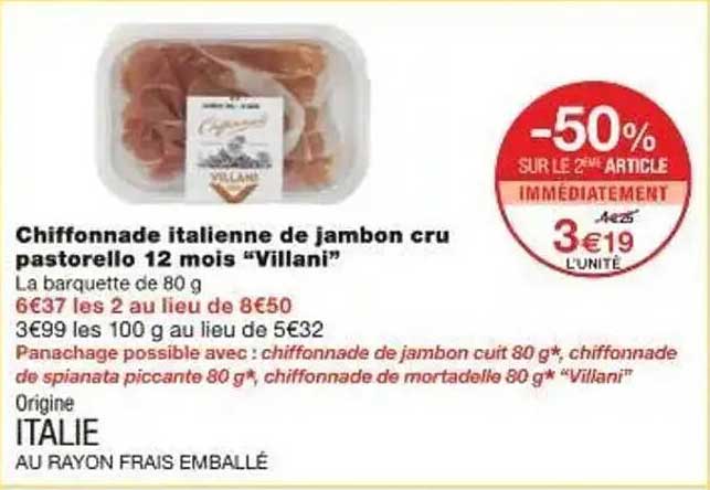 Chiffonnade italienne de jambon cru pastorello 12 mois "Villani"