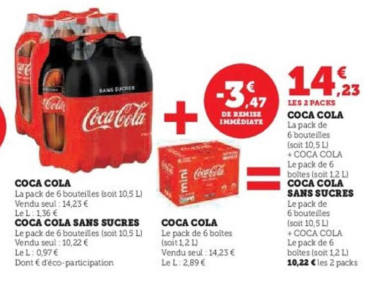 Coca Cola et Coca Cola Sans Sucres - Remise immédiate