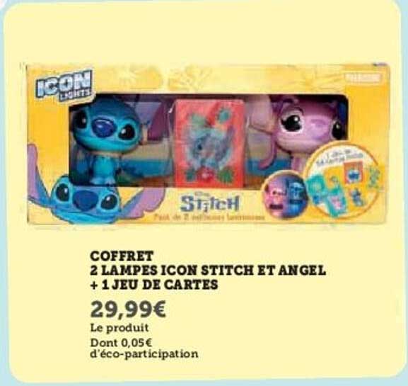 Coffret 2 lampes icon Stitch et Angel + 1 jeu de cartes