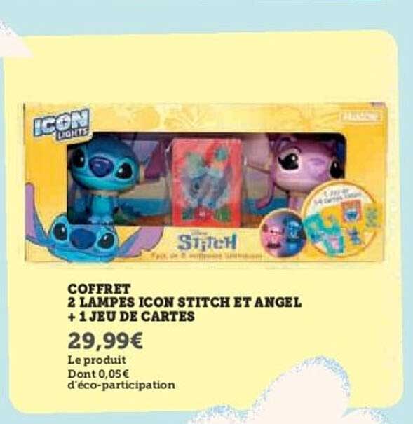 Coffret 2 lampes Icon Stitch et Angel + 1 jeu de cartes