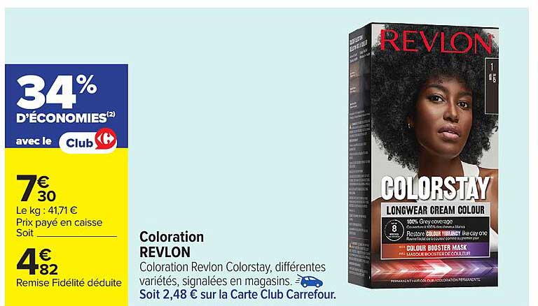 Coloration Revlon Colorstay, différentes variétés, signalées en magasins.