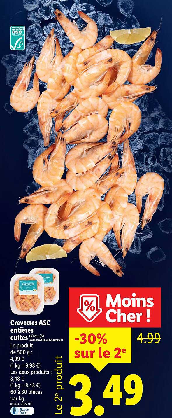 Crevettes ASC entières cuites (5) ou (6)