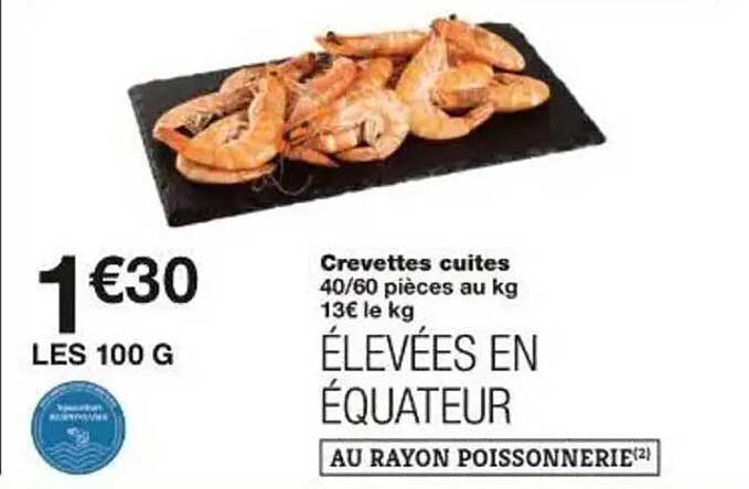 Crevettes cuites 40/60 pièces au kg