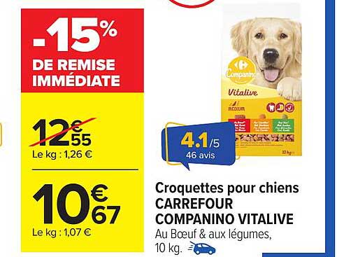 Croquettes pour chiens CARREFOUR COMPANINO VITALIVE