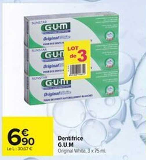 Dentifrice G.U.M Original White, 3 x 75 ml