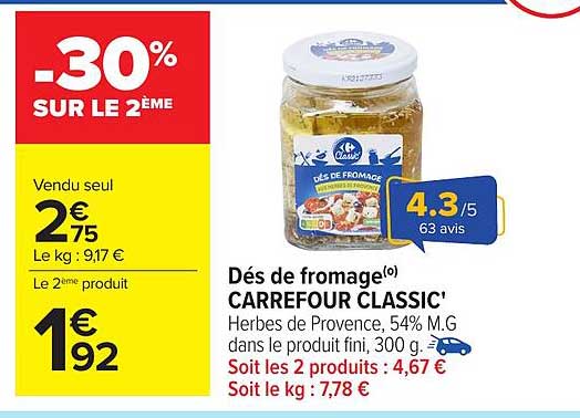 Dés de fromage(o) CARREFOUR CLASSIC'