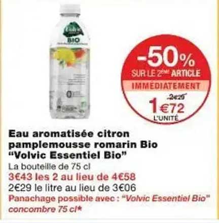 Eau aromatisée citron pamplemousse romarin Bio "Volvic Essentiel Bio"