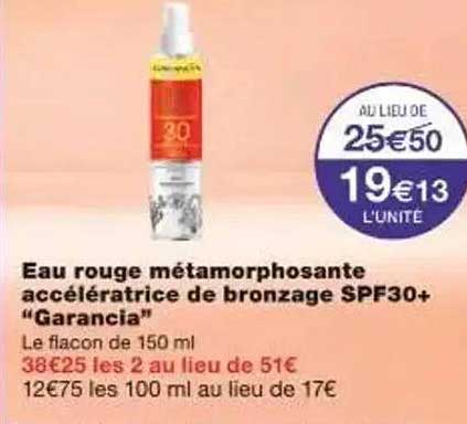 Eau rouge métamorphosante accélératrice de bronzage SPF30+ "Garancia"