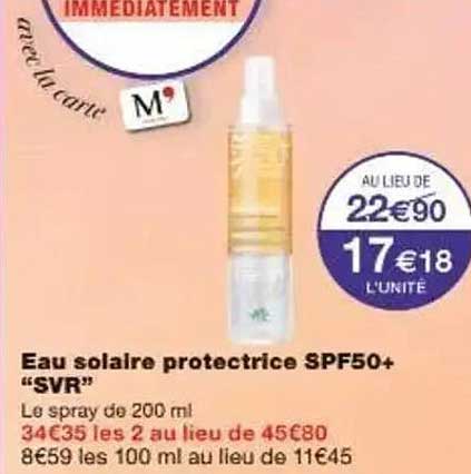 Eau solaire protectrice SPF50+ “SVR”