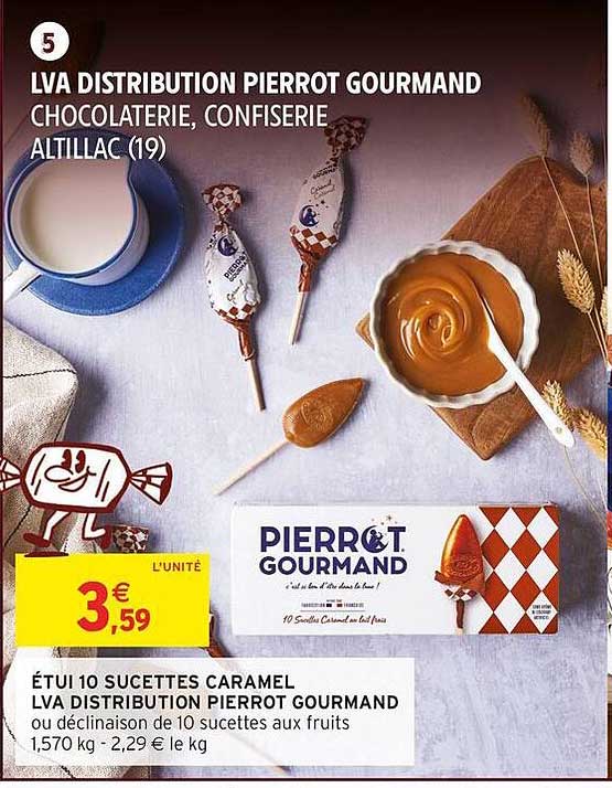 ÉTUI 10 SUCETTES CARAMEL LVA DISTRIBUTION PIERROT GOURMAND