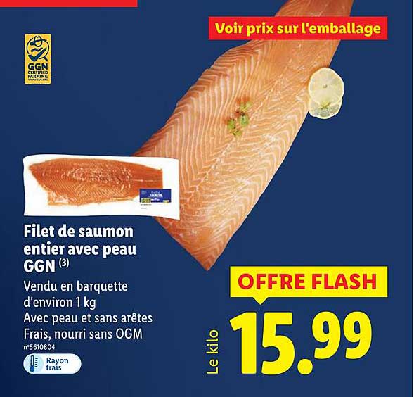 Filet de saumon entier avec peau GGN