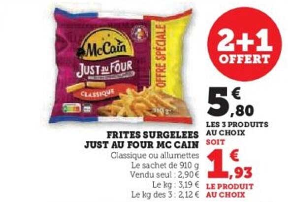 Frites surgelées Just au Four Mc Cain