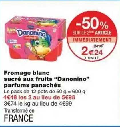 Fromage blanc sucré aux fruits “Danonino” parfums panachés