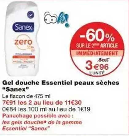 Gel douche Essentiel peaux sèches "Sanex"
