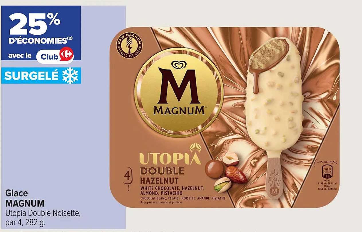 Glace MAGNUM Utopia Double Noisette, par 4, 282 g.