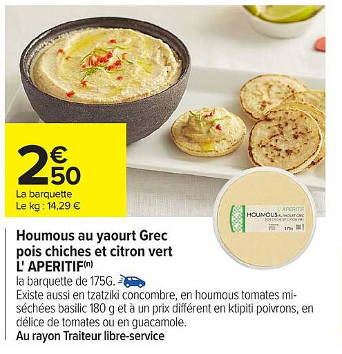 Houmous au yaourt Grec pois chiches et citron vert L' APERITIF