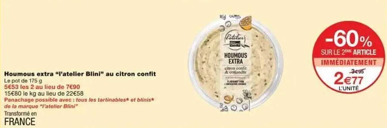 Houmous extra "l'atelier Blini" au citron confit