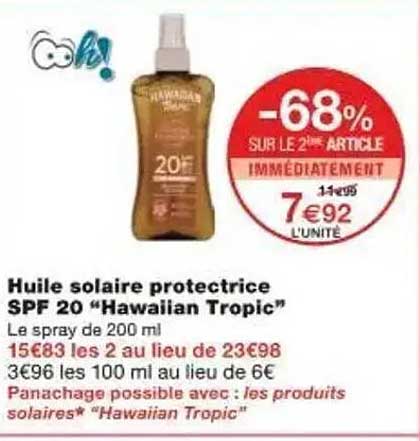 Huile solaire protectrice SPF 20 "Hawaiian Tropic"