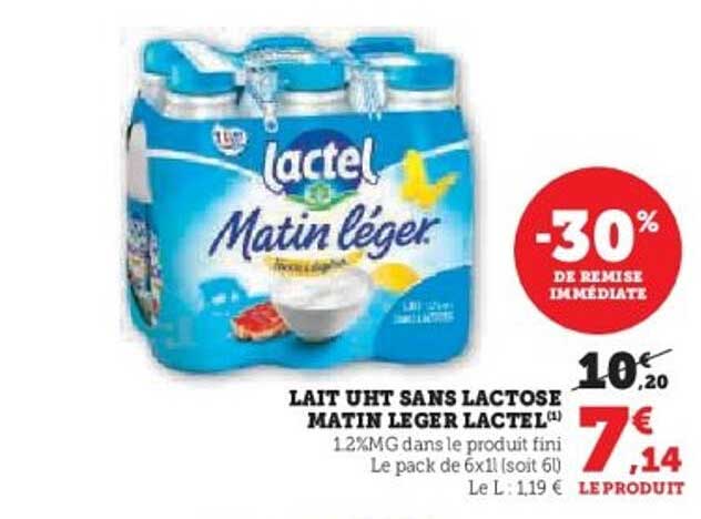 LAIT UHT SANS LACTOSE MATIN LEGER LACTEL