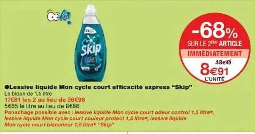 Lessive liquide Mon cycle court efficacité express "Skip"