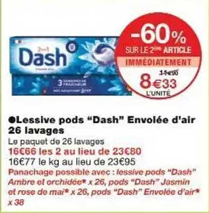 Lessive pods “Dash” Envolée d’air 26 lavages