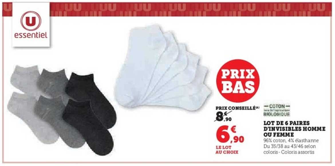 LOT DE 6 PAIRS D'INVISIBLES HOMME OU FEMME