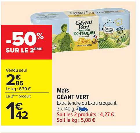 Maïs GÉANT VERT Extra tendre ou Extra croquant, 3 x 140 g