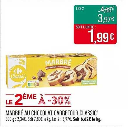 MARBRÉ AU CHOCOLAT CARREFOUR CLASSIC'