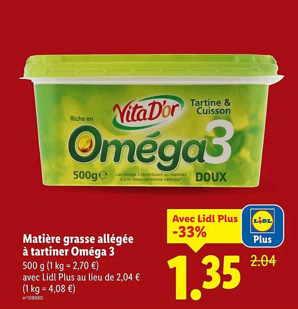 Matière grasse allégée à tartiner Oméga 3