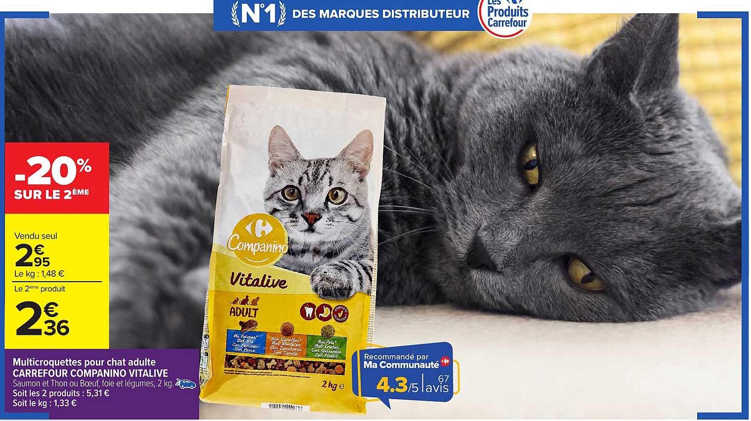 Multicrquettes pour chat adulte CARREFOUR COMPANINO VITALIVE