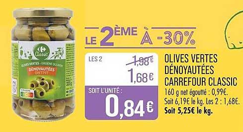 OLIVES VERTES DÉNOYAUTÉES CARREFOUR CLASSIC