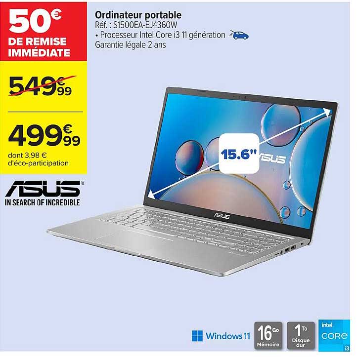 Ordinateur portable ASUS S1500EA-EJ4360W