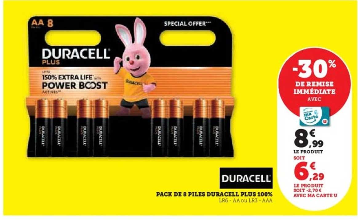 PACK DE 8 PILES DURACELL PLUS 100%