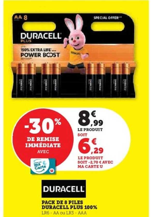 PACK DE 8 PILES DURACELL PLUS 100%
