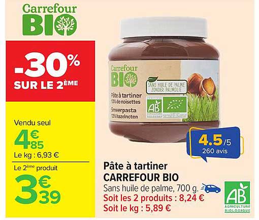 Pâte à tartiner CARREFOUR BIO
