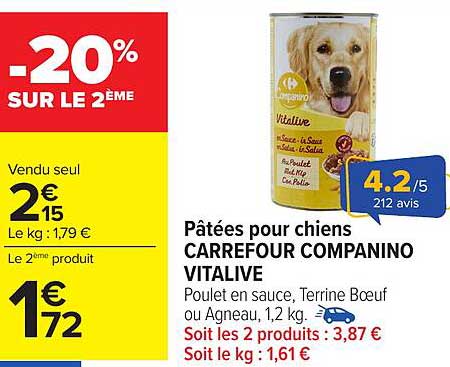 Pâtées pour chiens CARREFOUR COMPANINO VITALIVE