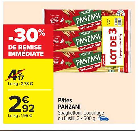 Pâtes PANZANI Lot de 3